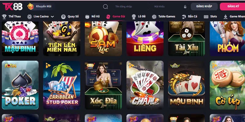 Game Bài TX88 - Trải Nghiệm Đẳng Cấp Nhất Tại Châu Á 1 Game bài TX88 - Sảnh cược hấp dẫn
