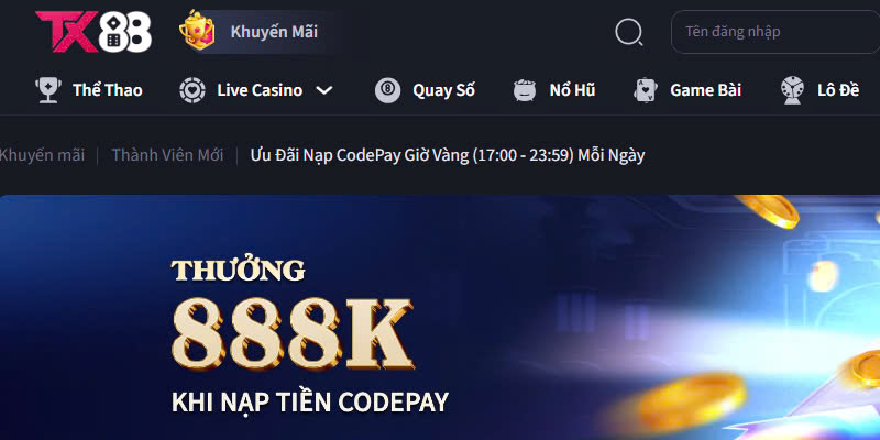 Top 6 Chương Trình Khuyến Mãi TX88 Không Nên Bỏ Lỡ 2 Cách nhận khuyến mãi TX88 khi nạp Codepay siêu đơn giản