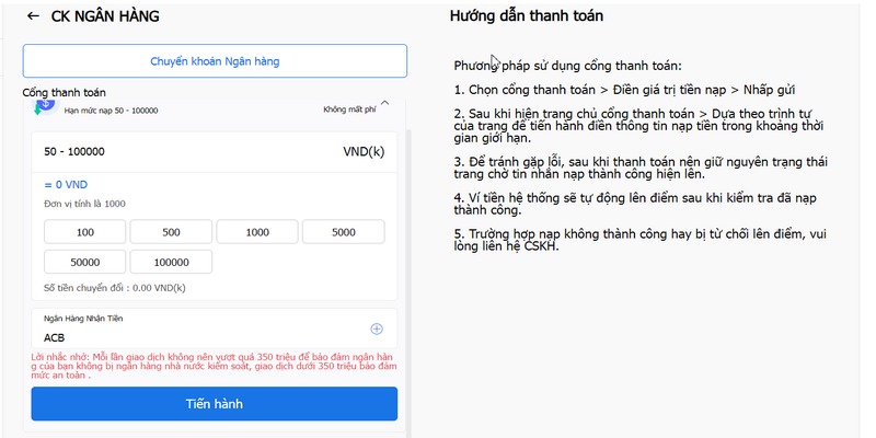 Nạp tiền TX88